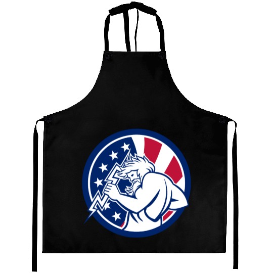 Zeus With Thunderbolt USA Flag Icon Aprons