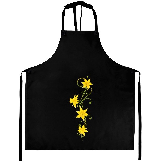 Vibrant Yellow Daffodil Floral Pattern Aprons