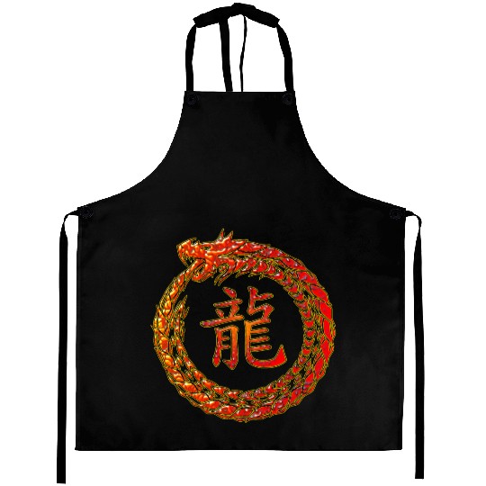 Fire Dragon In Circle with Chinese Dragon Symbol Aprons