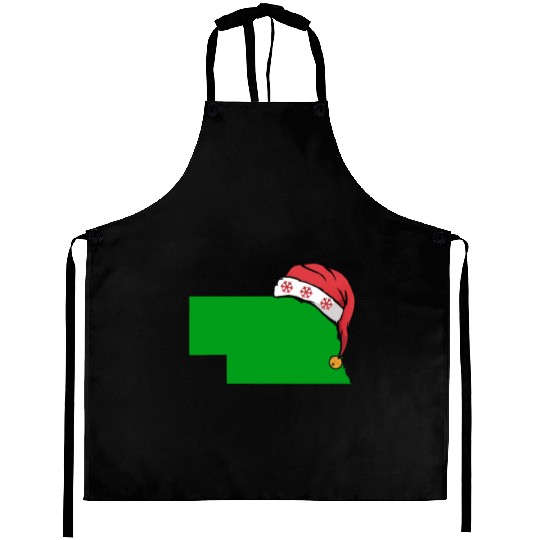 Nebraska Christmas Cute Christmas Gift Green US State Aprons