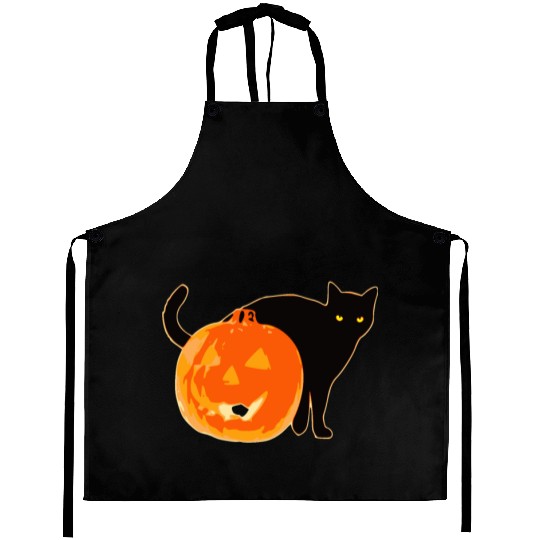 Halloween Black Cat Jack o Lantern Pumpkin Funny Aprons
