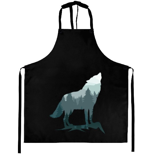 Lone Wolf Survives The Mountain Silhouette Art Aprons