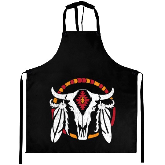 Aztec Pattern Cow Skull Cowboy Indian Mexican Aprons