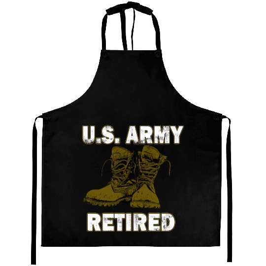 US Army Retired Distressed With Logo Short Sleeve Aprons