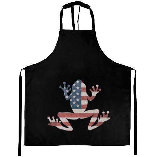 Frog American Flag Pride 4th Of July Frog Lover Aprons