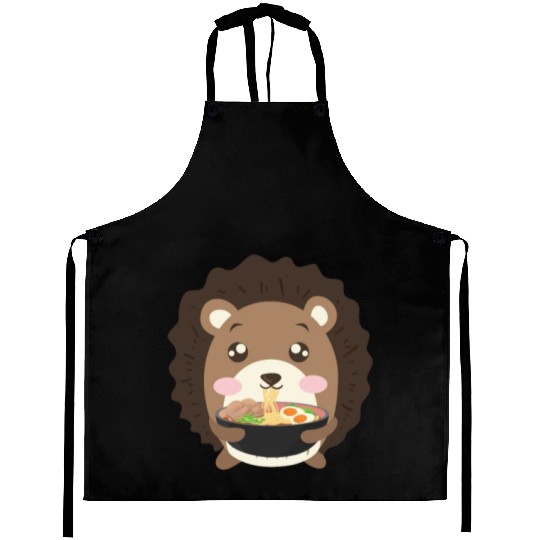 Hedgehog Eating Ramen Noodle Soup Cute Aprons