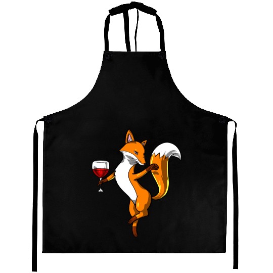 Cute Fox Wine Drinking Lover Party Aprons