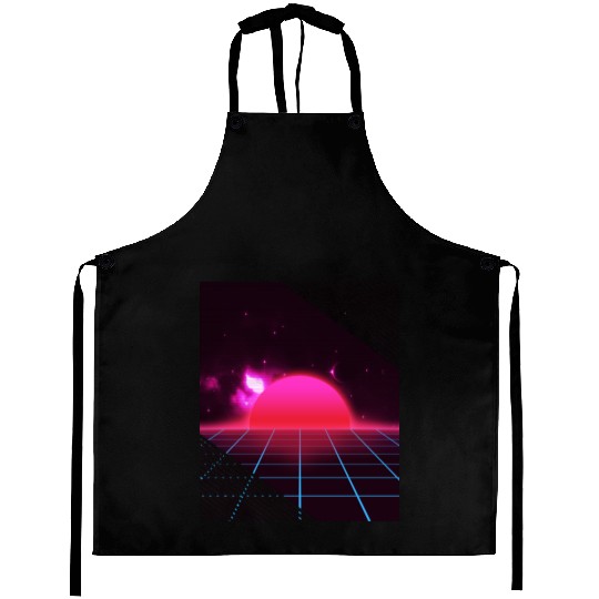Sundown sunrise Scenery in a Retro 80s 90s Grid Aprons
