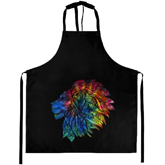 Psychedelic Lion Design Gift. Rainbow Mandala Aprons