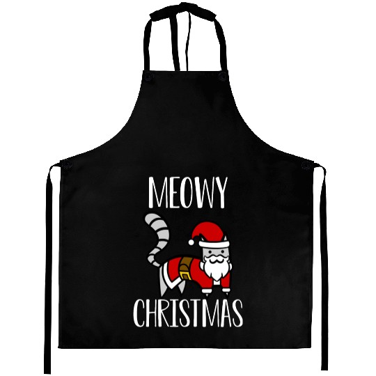 Christmas Cat Greeting Merry Christmas Meowy Trend Aprons
