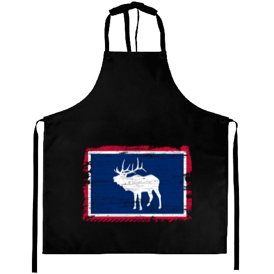 Wyoming Flag Elk Hunting Season For Deer Hunter Aprons