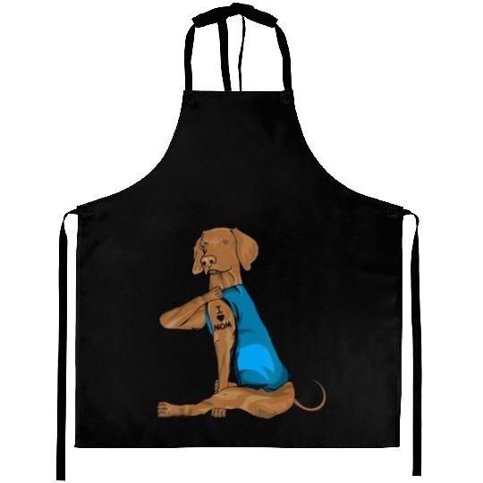 Funny vizsla Dog I Love Mom Tattoo vizsla Lover Aprons