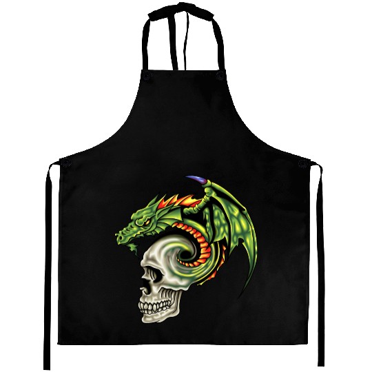 skull head with green dragon Aprons
