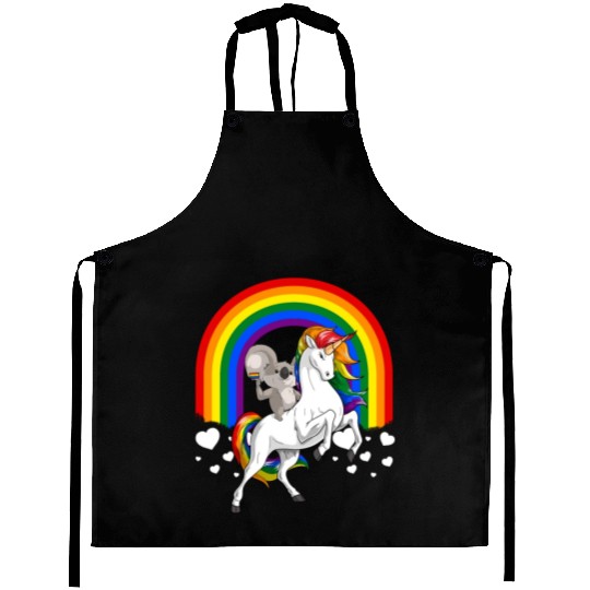 LGBT Koala Bear Riding Unicorn Gay Pride Rainbow Aprons