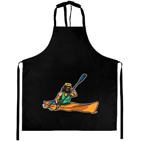 Cool Jesus Rowing Kayak Paddling Gift Idea Aprons