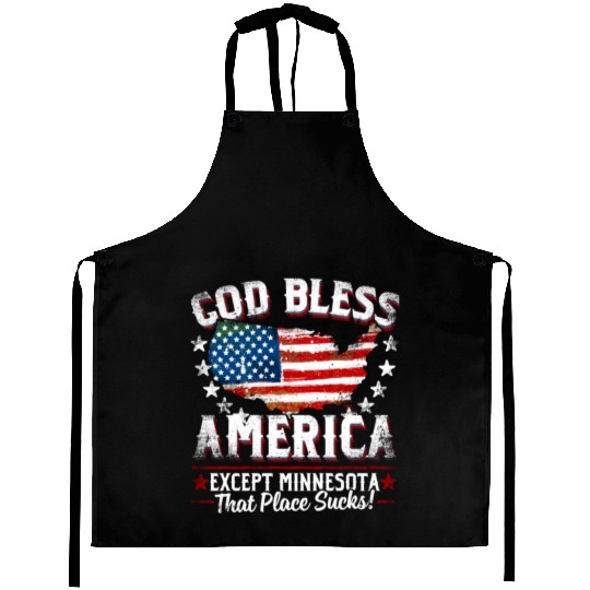 GOD BLESS AMERICA Except Minnesota Sucks Funny Ba Aprons