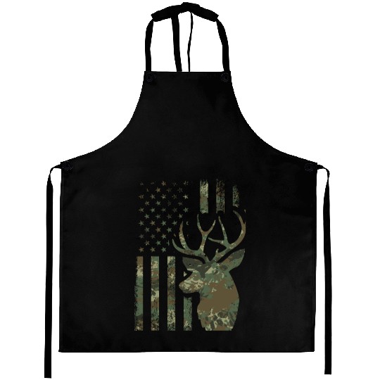 Camo American Flag Buck Hunting Gift For Elk Deer Aprons
