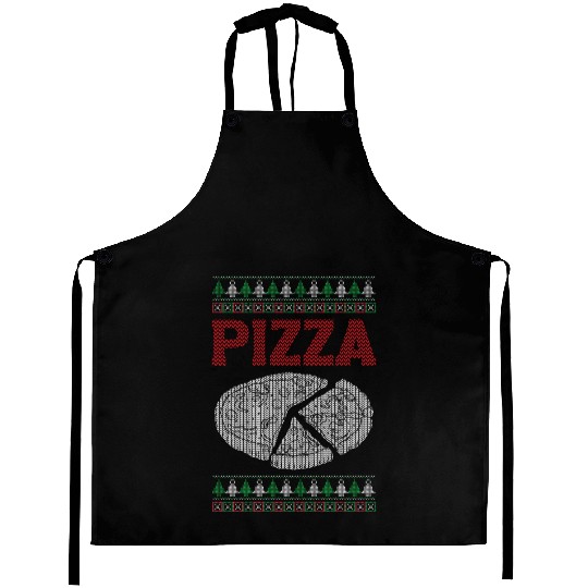 Christmas Pizza Lover Funny Winter Holiday Gift Aprons