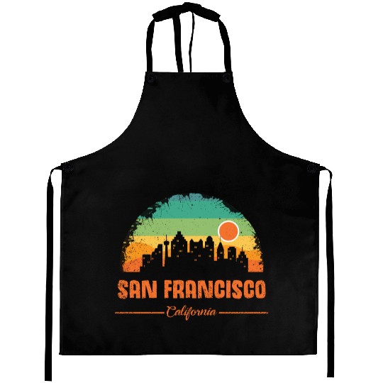 San Francisco California Vintage Retro Stripe Aprons