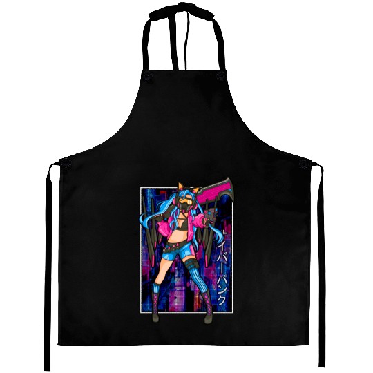 Cute Vaporwave Anime Girl Aesthetic EDM Music Aprons