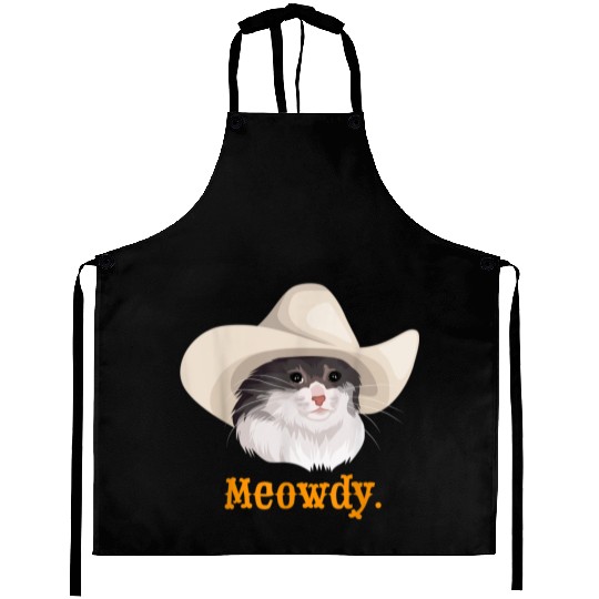 Meowdy Sad Cat Wearing a Cowboy Hat Meme Aprons
