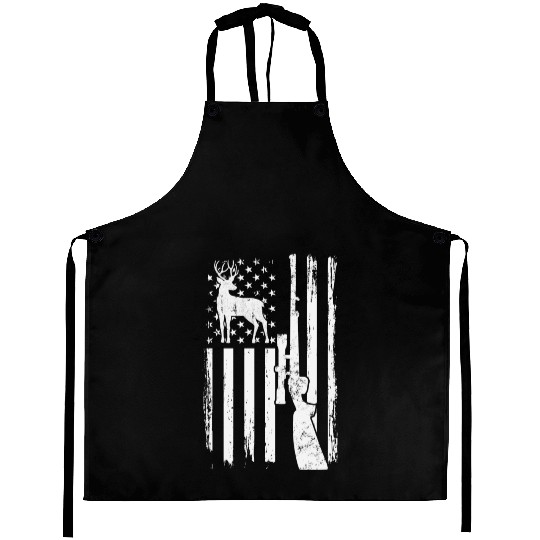 Deer Hunting Distressed USA Flag With Gun & Deer Aprons
