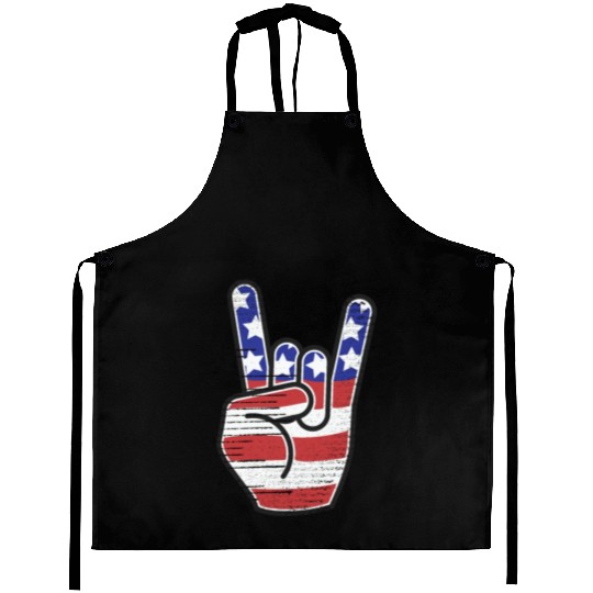 Rock n Roll USA Flag Horns Sign Retro Concert Band Aprons