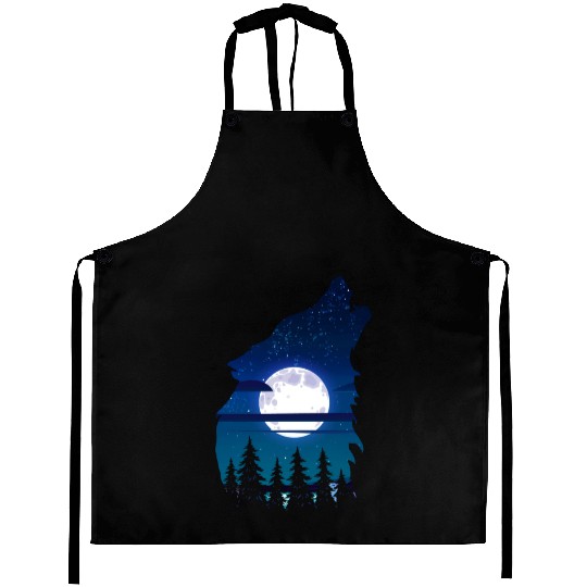 Howling wolf full moon forest howling wild Aprons