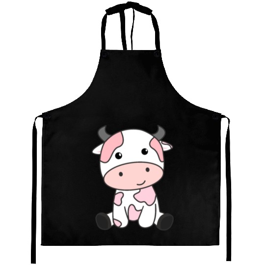 Strawberry Cow Cute Pink Strawberry Cow Kawaii Aprons
