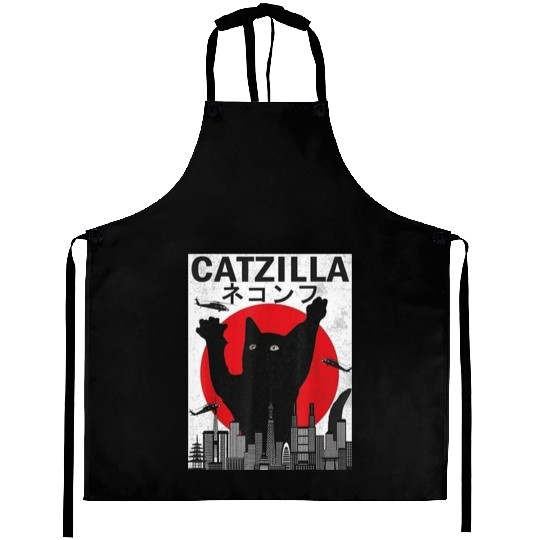 Vintage Catzilla Japanese Sunset Style Aprons