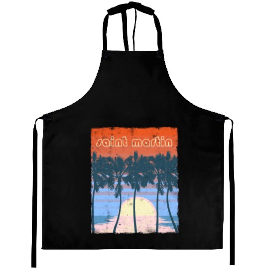 Retro Saint Martin Beach Vacation Souvenir Aprons