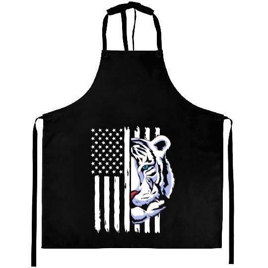 4th Of July American Flag White Tiger Aprons