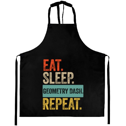 Eat sleep geometry dash repeat retro vintage Aprons