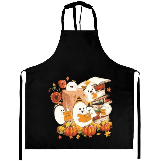 Cute Ghost Book Reading Halloween Teacher Library Aprons