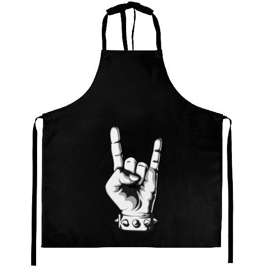 Rock And Roll Finger Sign Music Cool Rock Band Pun Aprons