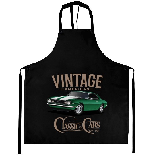 Vintage Green Camaro Classic Car Aprons