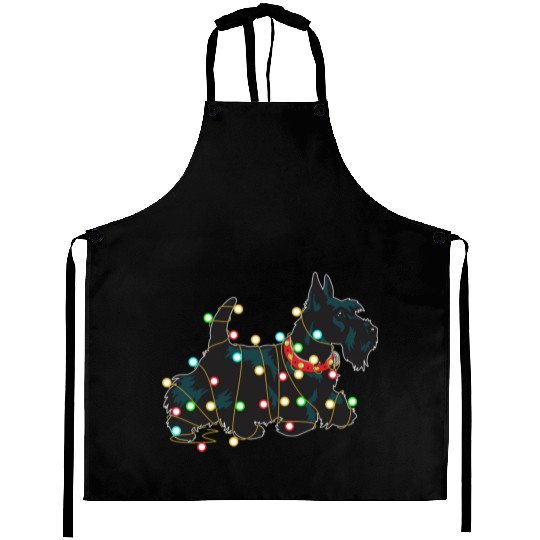 Christmas Lights Scottie Dog Lover Funny Xmas Gift Aprons