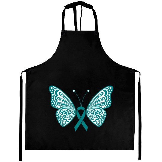 Ovarian Cancer Awareness Teal Ribbon Butterfly Aprons