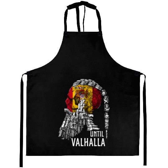 Until Valhalla Viking Skull Spain FLag Aprons