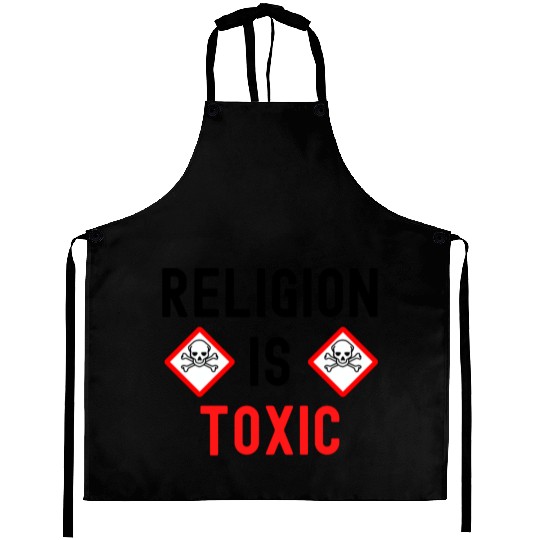 RELIGION Is TOXIC Skull Crossbones toxicity symbol Aprons