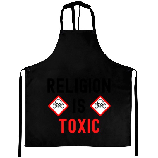 RELIGION Is TOXIC Skull Crossbones toxicity symbol Aprons
