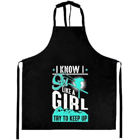 Ski like a Girl Retro Vintage Snow Skiing Winter Aprons