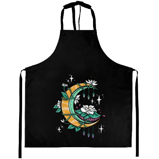 Floral Moon Celestial Lunar Flowers Aesthetic Cres Aprons