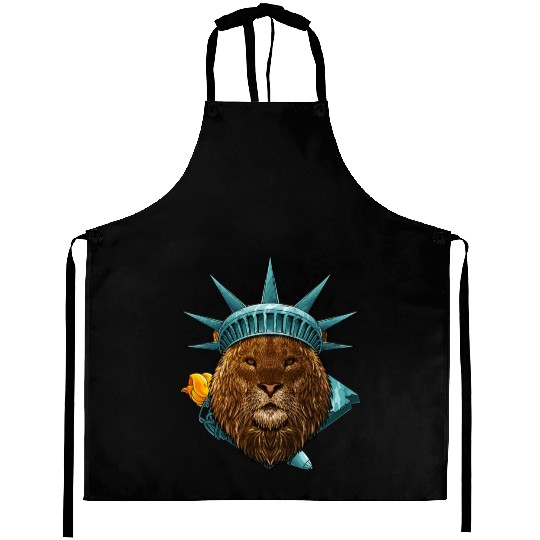 Statue Of Liberty Lion 4th Of July Animal USA Amer Aprons