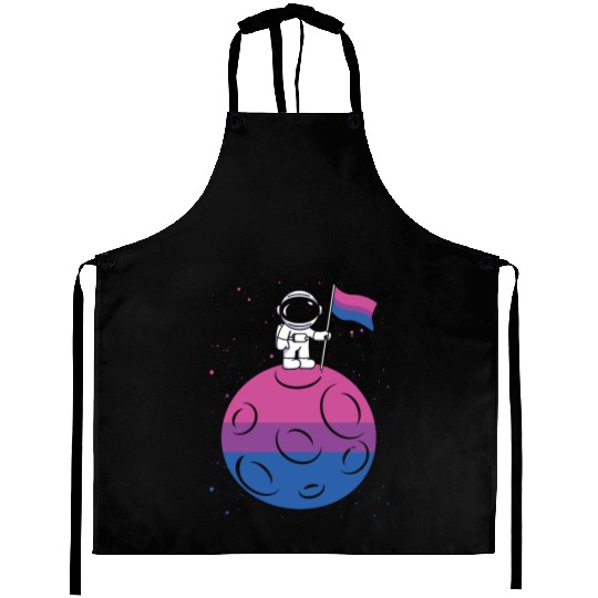 Astronaut In Space Moon Bisexual Flag Bi Space Aprons