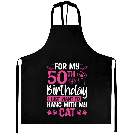 50 Year Old Cat Mom my Cat Dad Kitty 50th Birthday Aprons