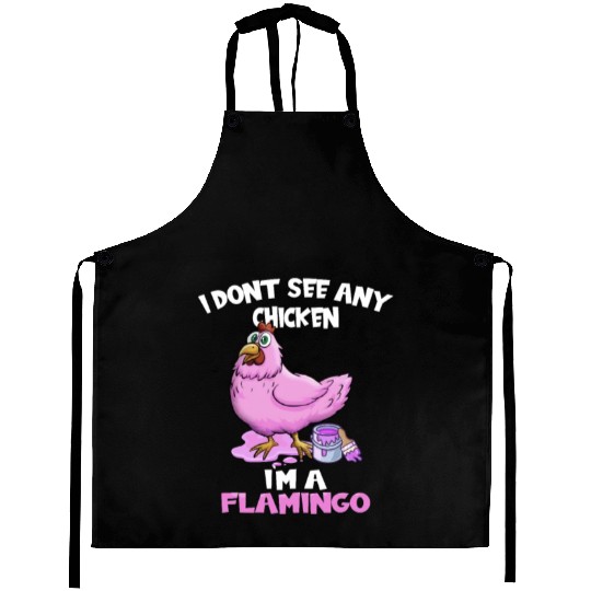 Funny Flamingo Pink Chicken Cartoon Aprons