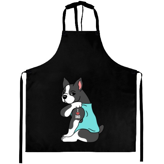 I Love Dad Boston Terrier Aprons
