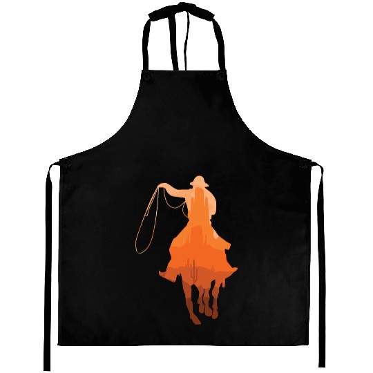 Cowboy Sunset Vintage Western Landscape Horseback Aprons