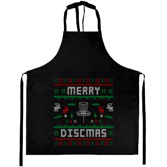 Merry Discmas Disc Golf Ugly Dad Uncle Christmas Aprons
